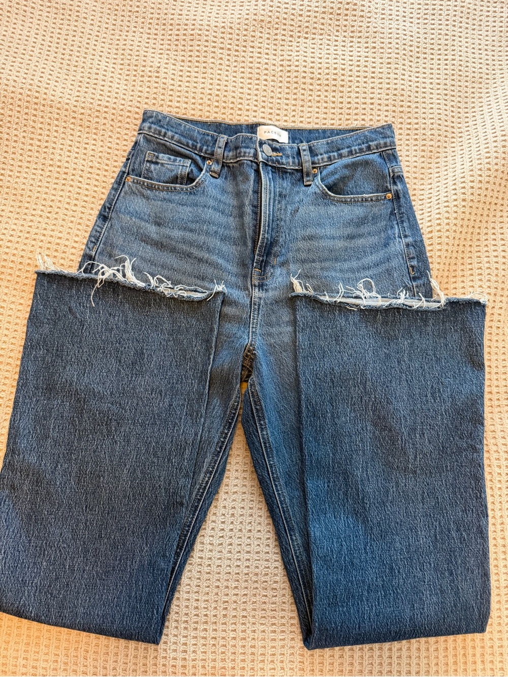 PacSun Women's Boot Cut Dark Blue Distressed Hem Jeans